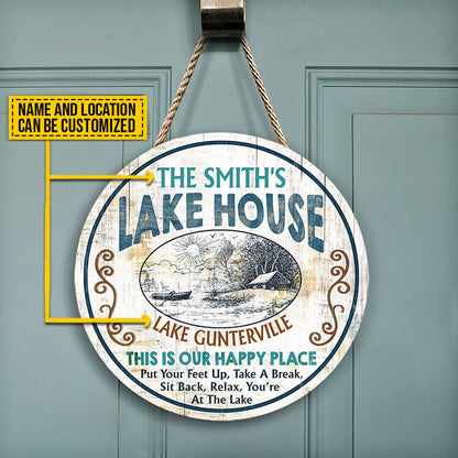 Lake House This Is Our Happy Place Custom Wood Circle Sign