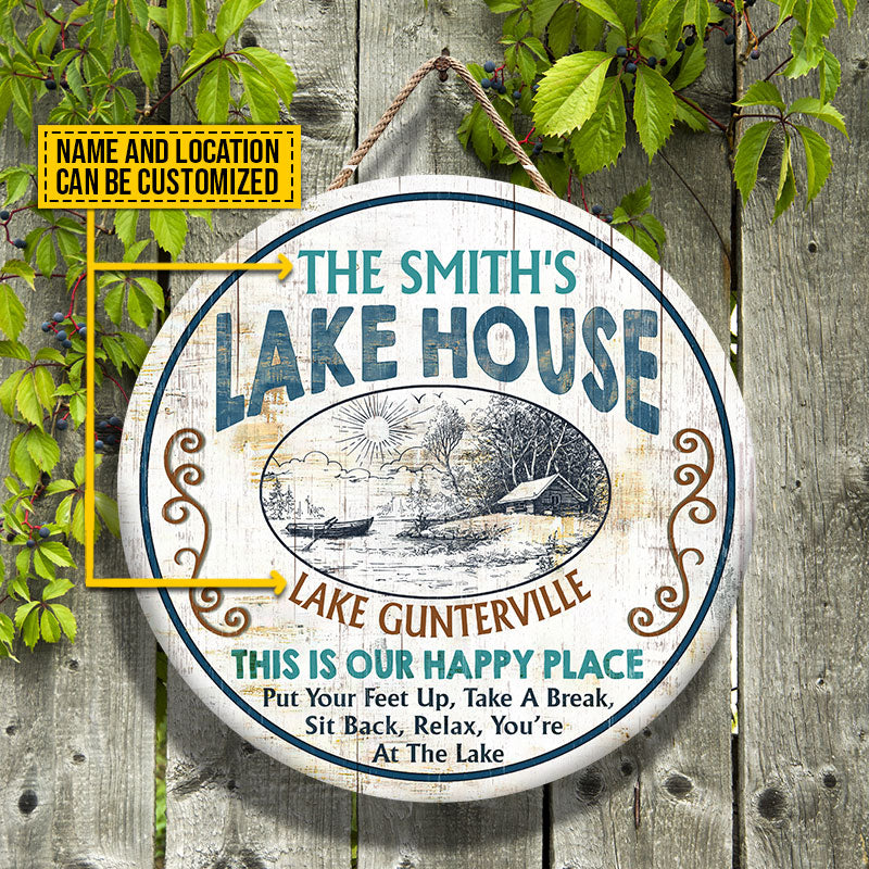 Lake House This Is Our Happy Place Custom Wood Circle Sign