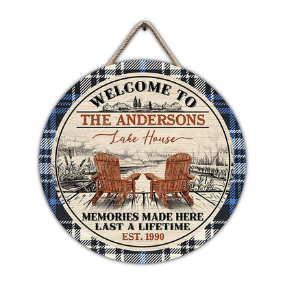 Lake House Memories At The Lake Custom Wood Circle Sign