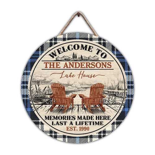 Lake House Memories At The Lake Custom Wood Circle Sign