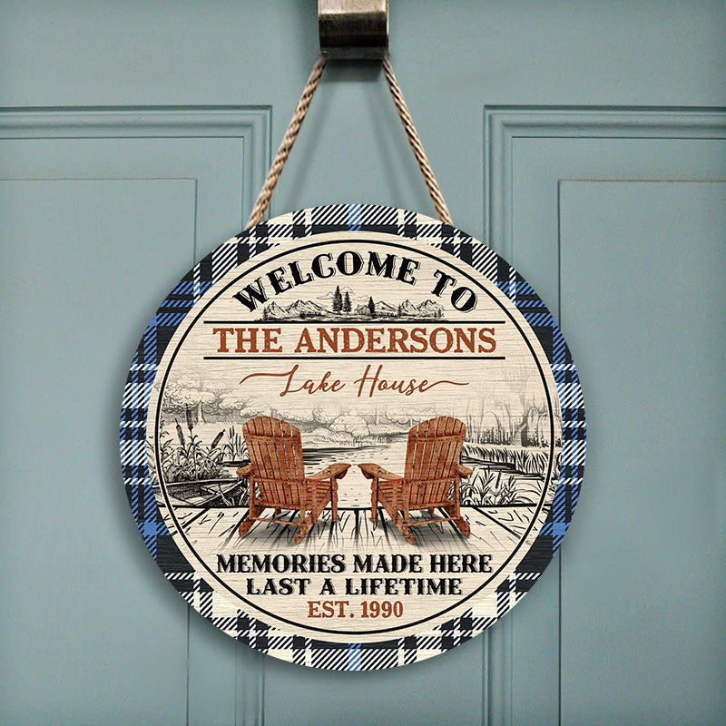 Lake House Memories At The Lake Custom Wood Circle Sign