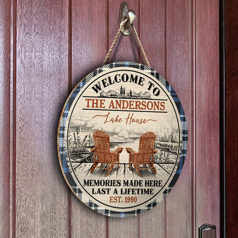 Lake House Memories At The Lake Custom Wood Circle Sign