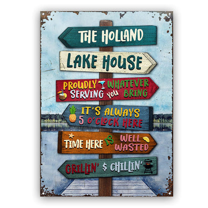 Lake House Proudly Serving Whatever You Bring - Personalized Custom Classic Metal Signs