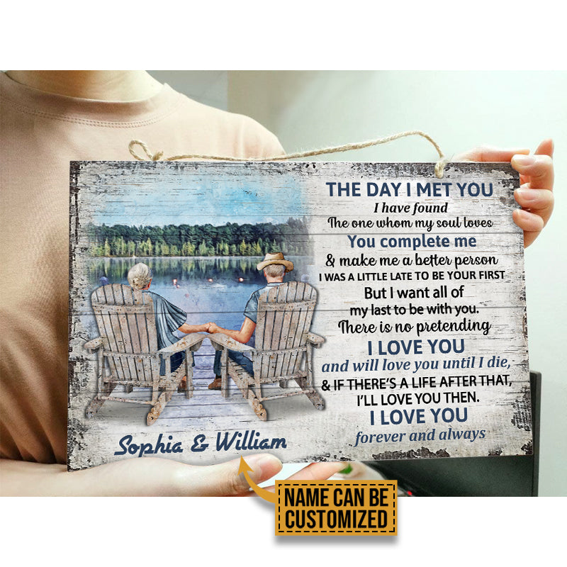 Lake Old Couple The Day I Met Custom Wood Rectangle Sign