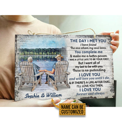 Lake Old Couple The Day I Met Custom Wood Rectangle Sign