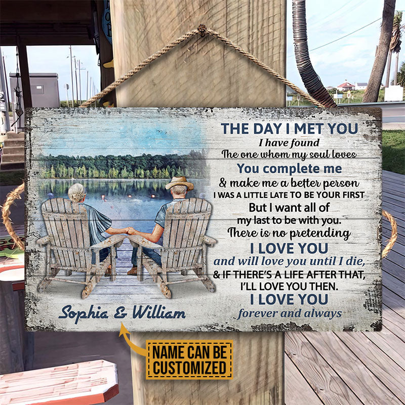 Lake Old Couple The Day I Met Custom Wood Rectangle Sign