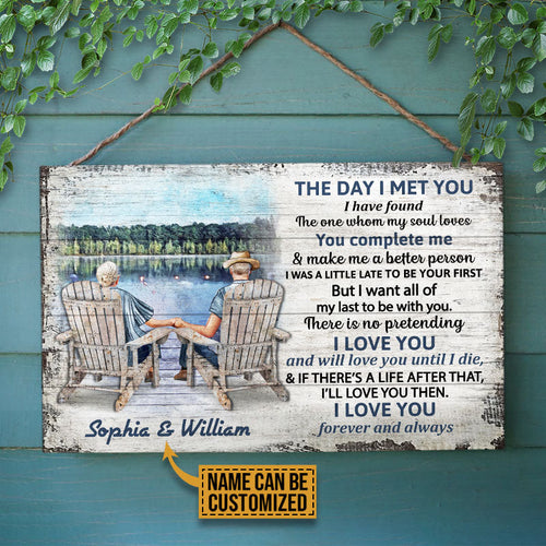 Lake Old Couple The Day I Met Custom Wood Rectangle Sign