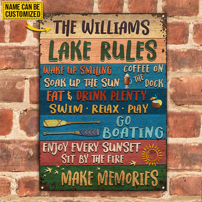 Lake Rules Wake Up Custom Classic Metal Signs