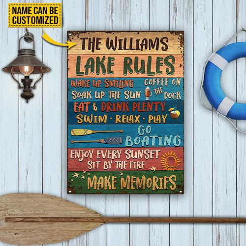 Lake Rules Wake Up Custom Classic Metal Signs