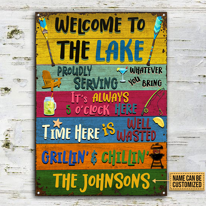 Lake Welcome Proudly Serving Custom Classic Metal Signs, Lake Decor, Lake Gifts