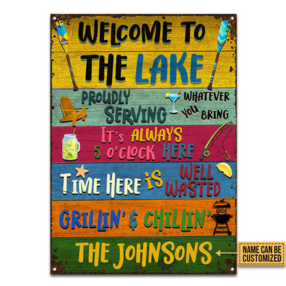 Lake Welcome Proudly Serving Custom Classic Metal Signs, Lake Decor, Lake Gifts