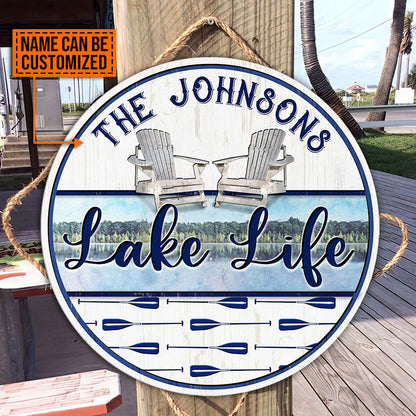 Lake Life Paddle Custom Wood Circle Sign