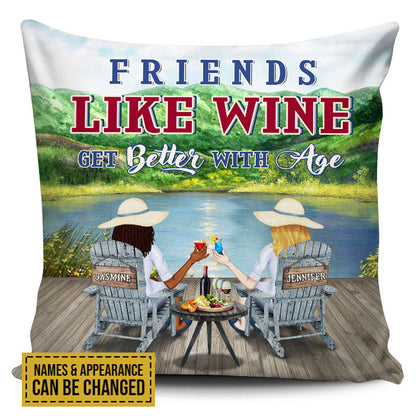 Lakes Bestie Friends Are Like Wine Custom Pillow, Bestie Gift Idea, Lake House Decoration