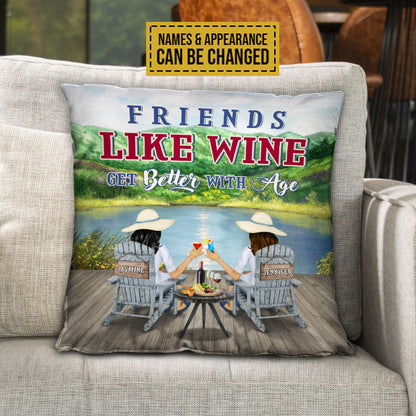 Lakes Bestie Friends Are Like Wine Custom Pillow, Bestie Gift Idea, Lake House Decoration