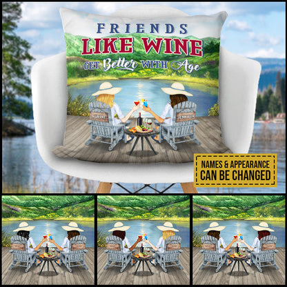 Lakes Bestie Friends Are Like Wine Custom Pillow, Bestie Gift Idea, Lake House Decoration