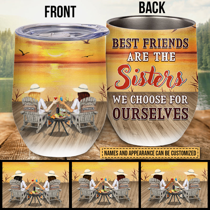 Lakes Bestie Yellow Sunset Choose For Ourselves Custom Wine Tumbler, Bestie Gift