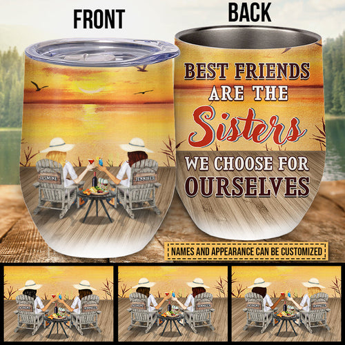 Lakes Bestie Yellow Sunset Choose For Ourselves Custom Wine Tumbler, Bestie Gift