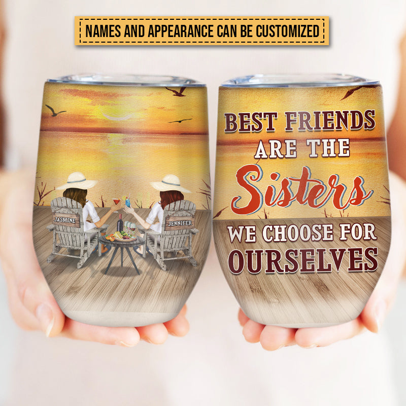 Lakes Bestie Yellow Sunset Choose For Ourselves Custom Wine Tumbler, Bestie Gift