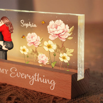 Couple Embracing Kissing Birth Month Flower Personalized Acrylic Block LED Night Light, Heartfelt 2025  Gift For Couple, For Him, For Her, Boyfriend, Girlfriend, Husband, Wife