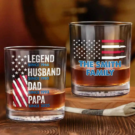 Legend Husband Dad Papa Stars And Stripes Flag - Personalized Whiskey Glass