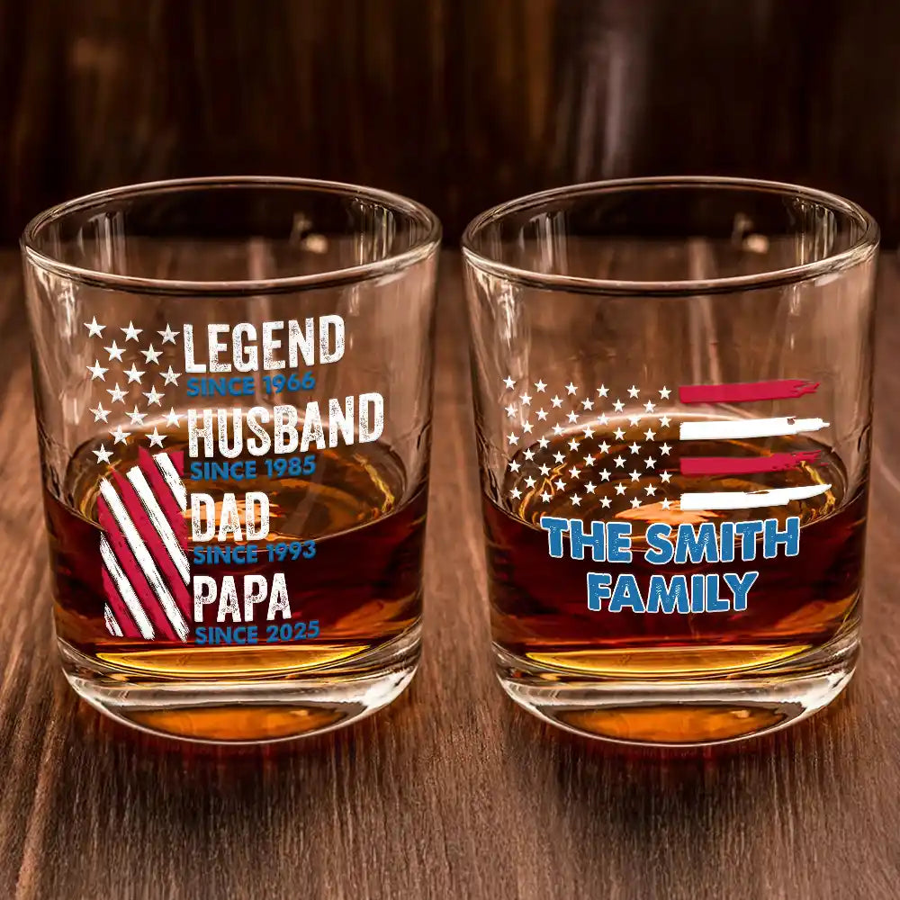 Legend Husband Dad Papa Stars And Stripes Flag - Personalized Whiskey Glass