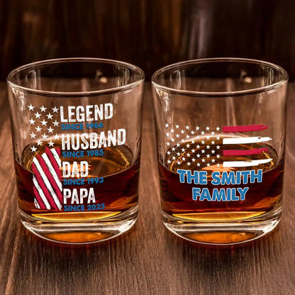 Legend Husband Dad Papa Stars And Stripes Flag - Personalized Whiskey Glass