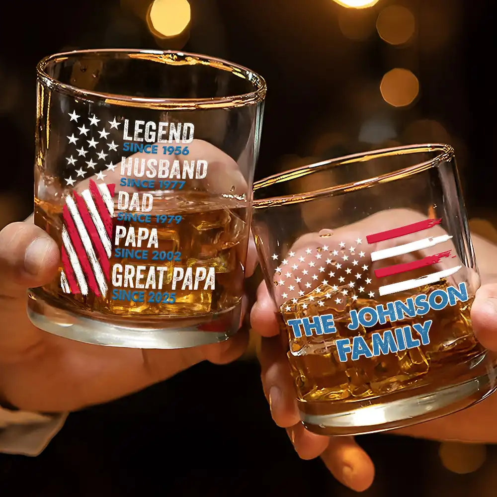 Legend Husband Dad Papa Stars And Stripes Flag - Personalized Whiskey Glass
