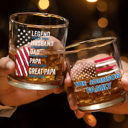 Legend Husband Dad Papa Stars And Stripes Flag - Personalized Whiskey Glass