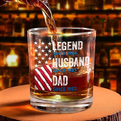 Legend Husband Dad Papa Stars And Stripes Flag - Personalized Whiskey Glass