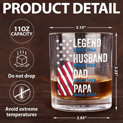Legend Husband Dad Papa Stars And Stripes Flag - Personalized Whiskey Glass