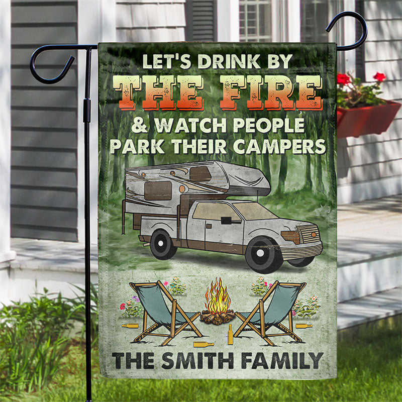 Let's Drink By The Fire Camping - Personalized Custom Flag