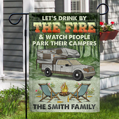 Let's Drink By The Fire Camping - Personalized Custom Flag