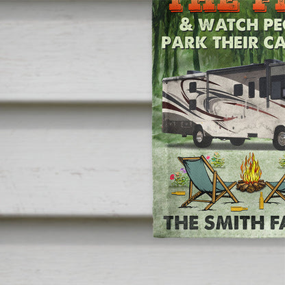 Let's Drink By The Fire Camping - Personalized Custom Flag