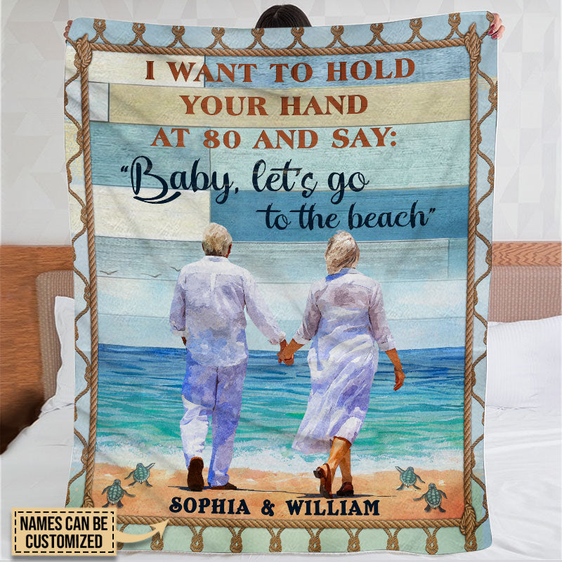 Let's Go To The Beach, Old Couple, Couple Gift, Custom Blanket