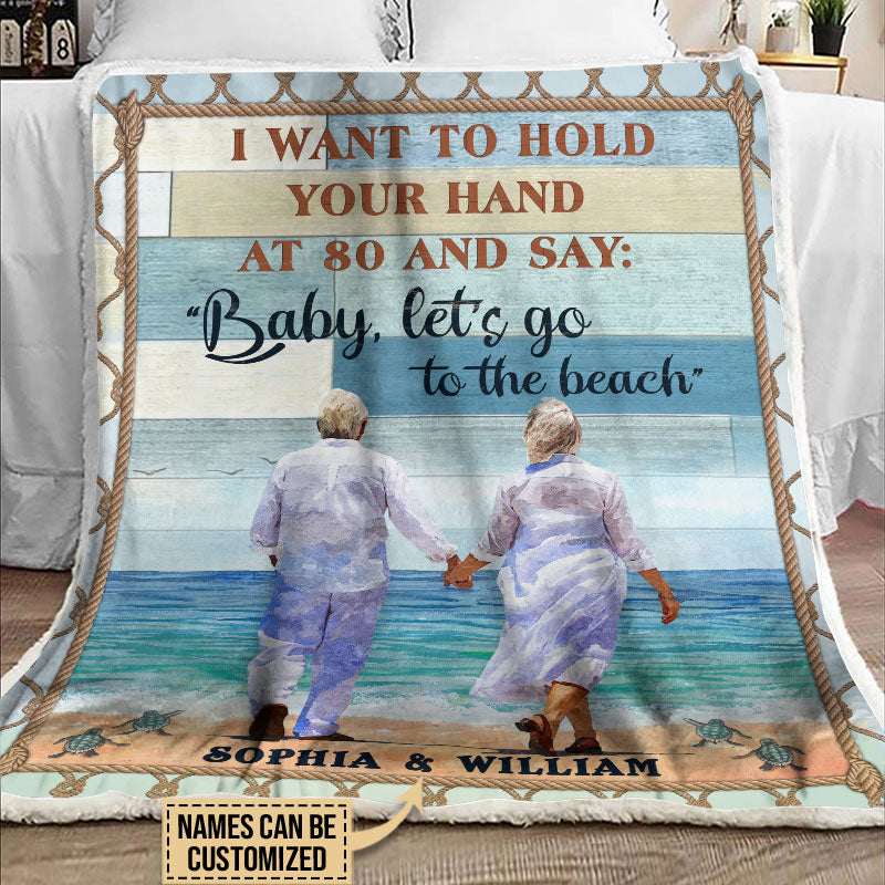 Let's Go To The Beach, Old Couple, Couple Gift, Custom Blanket