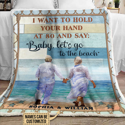 Let's Go To The Beach, Old Couple, Couple Gift, Custom Blanket