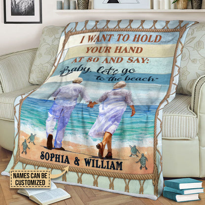 Let's Go To The Beach, Old Couple, Couple Gift, Custom Blanket