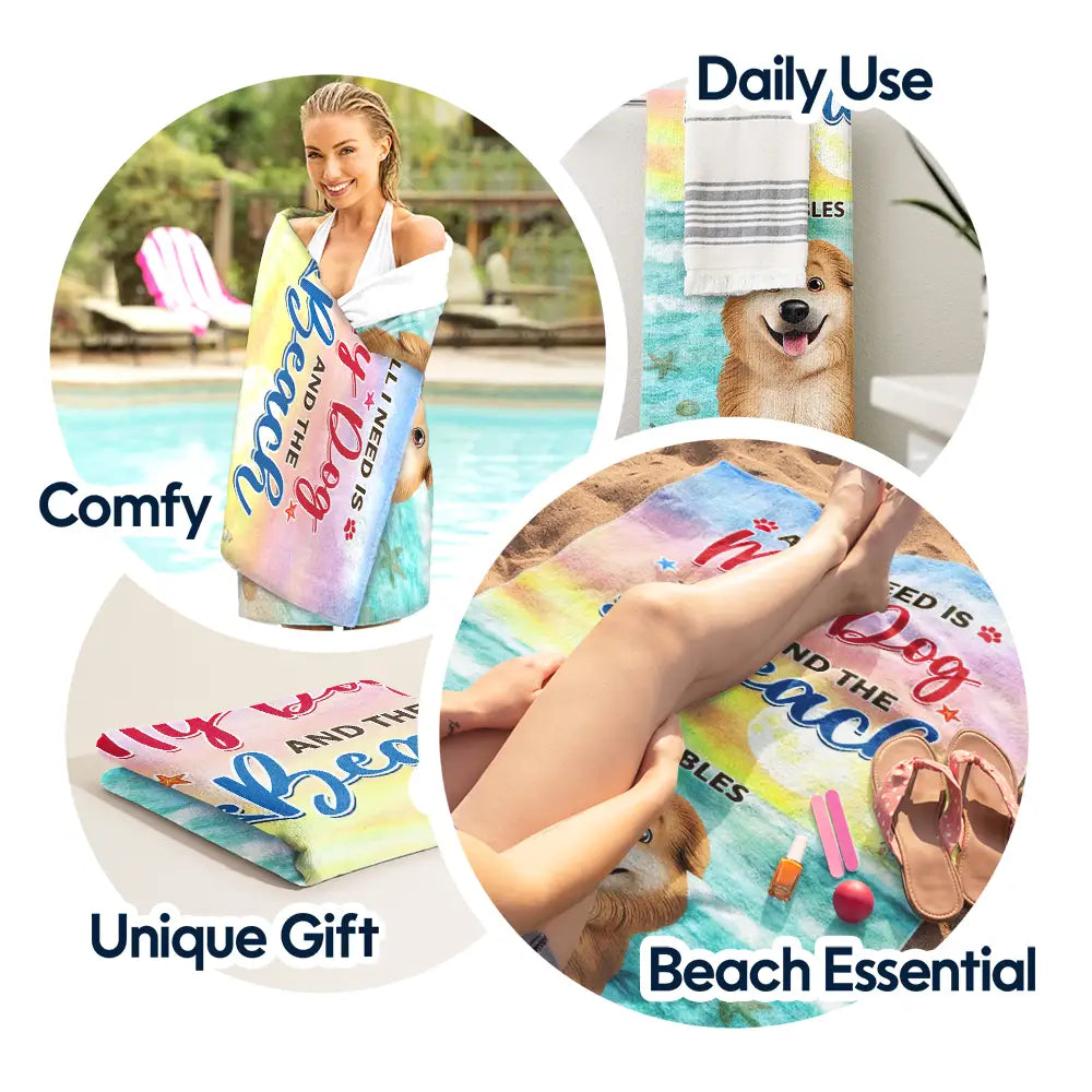 Life Is Better With Dogs 3D Effect - Personalized Beach Towel