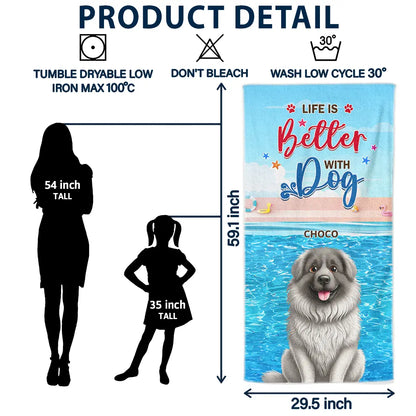 Life Is Better With Dogs 3D Effect - Personalized Beach Towel