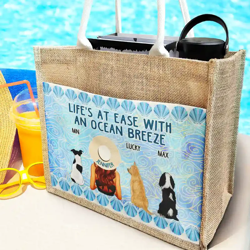 Life's At Ease With An Ocean Breeze Dog Cat Lover - Personalized Jute Tote Bag