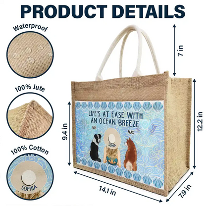 Life's At Ease With An Ocean Breeze Dog Cat Lover - Personalized Jute Tote Bag