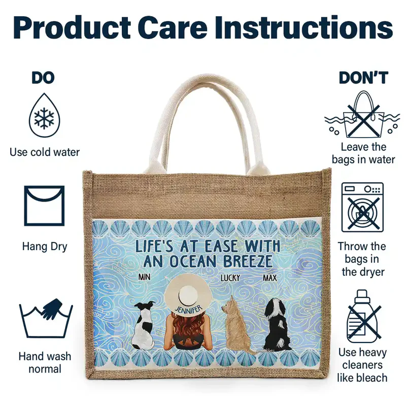 Life's At Ease With An Ocean Breeze Dog Cat Lover - Personalized Jute Tote Bag