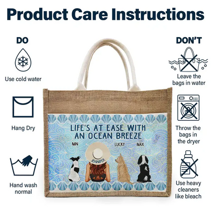 Life's At Ease With An Ocean Breeze Dog Cat Lover - Personalized Jute Tote Bag