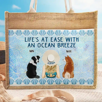 Life's At Ease With An Ocean Breeze Dog Cat Lover - Personalized Jute Tote Bag