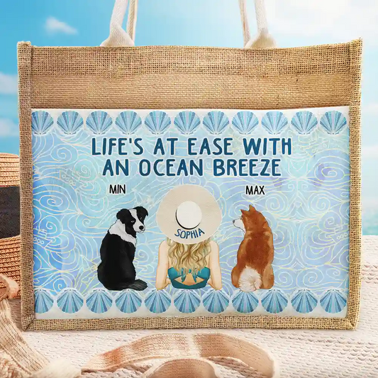 Life's At Ease With An Ocean Breeze Dog Cat Lover - Personalized Jute Tote Bag