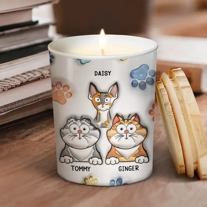 Light Me When The Cat Poop - 3D Inflated Effect Printed Candle, Personalized Scented Candle With Wooden Lid Glass Can The Next Custom Gift