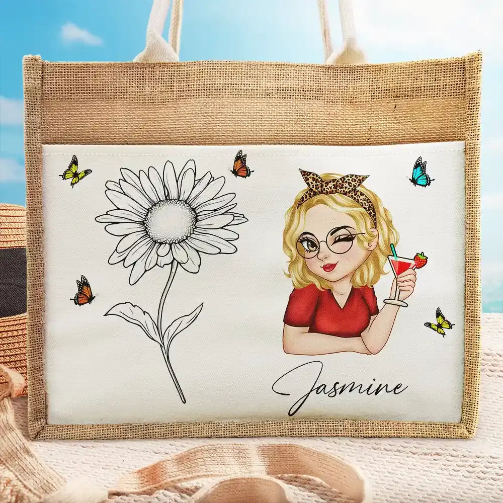 Line Wild Flower Cartoon Woman - Personalized Jute Tote Bag Canvas Bag The Next Custom Gift