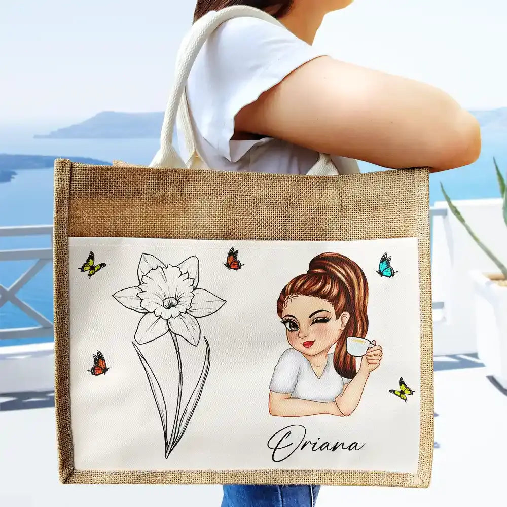 Line Wild Flower Cartoon Woman - Personalized Jute Tote Bag Canvas Bag The Next Custom Gift