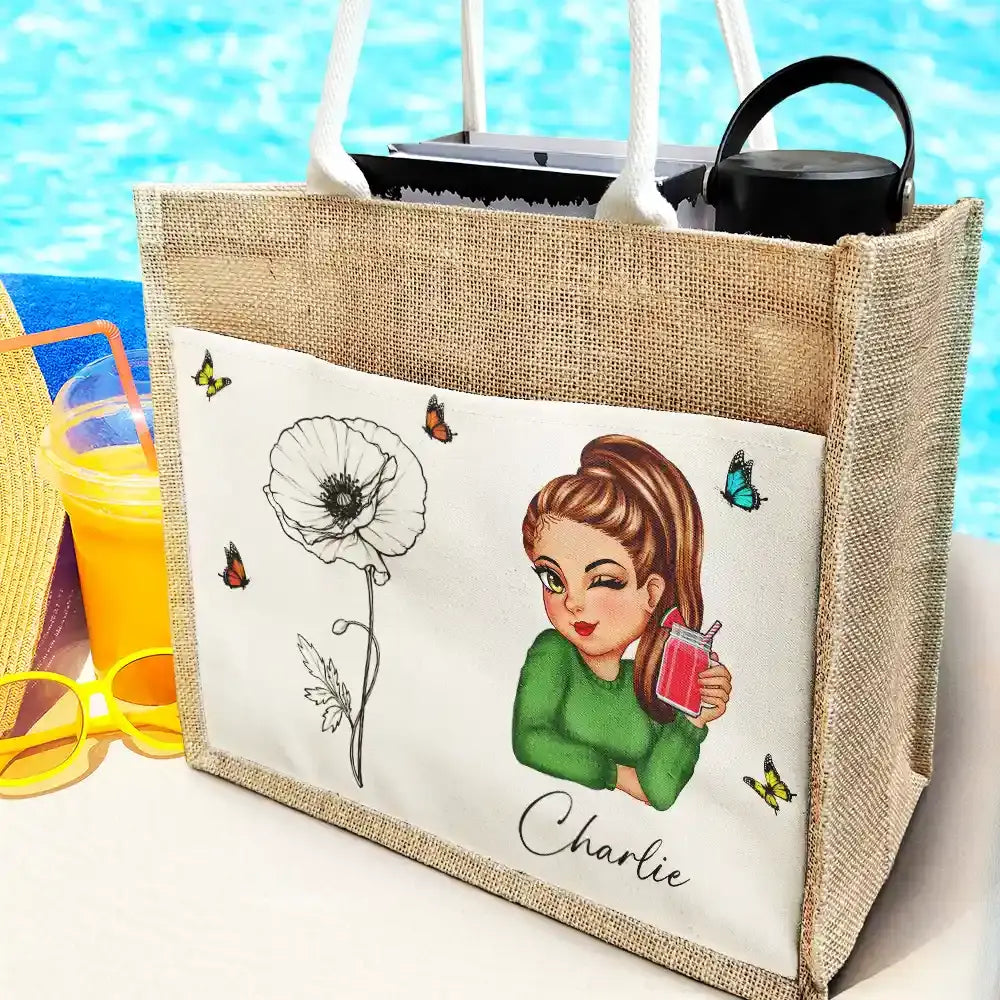 Line Wild Flower Cartoon Woman - Personalized Jute Tote Bag Canvas Bag The Next Custom Gift