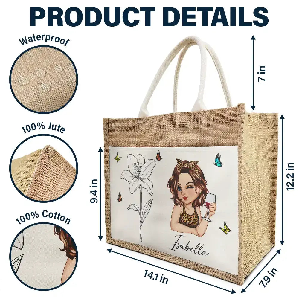 Line Wild Flower Cartoon Woman - Personalized Jute Tote Bag Canvas Bag The Next Custom Gift